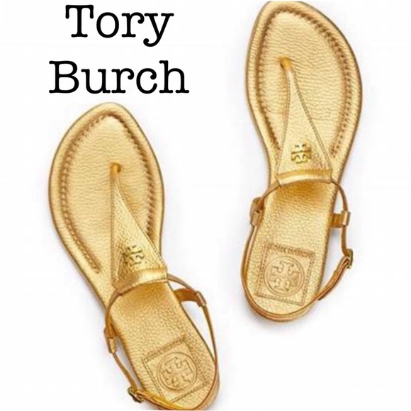 Tory Burch Shoes - Tory Burch Britton Gold Metallic Thong Sandals Size 5 1/2